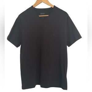 Hugo Boss 100% Cotton Embroidered Logo Black V Neck Shirt